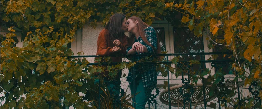 Olga Rossa on location shoot, outdoor scene